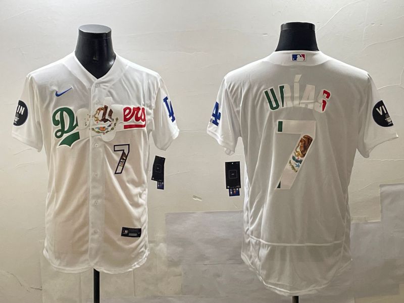 Men Los Angeles Dodgers #7 Urias White Mexico Elite 2025 Nike MLB Jersey style 9->los angeles dodgers->MLB Jersey